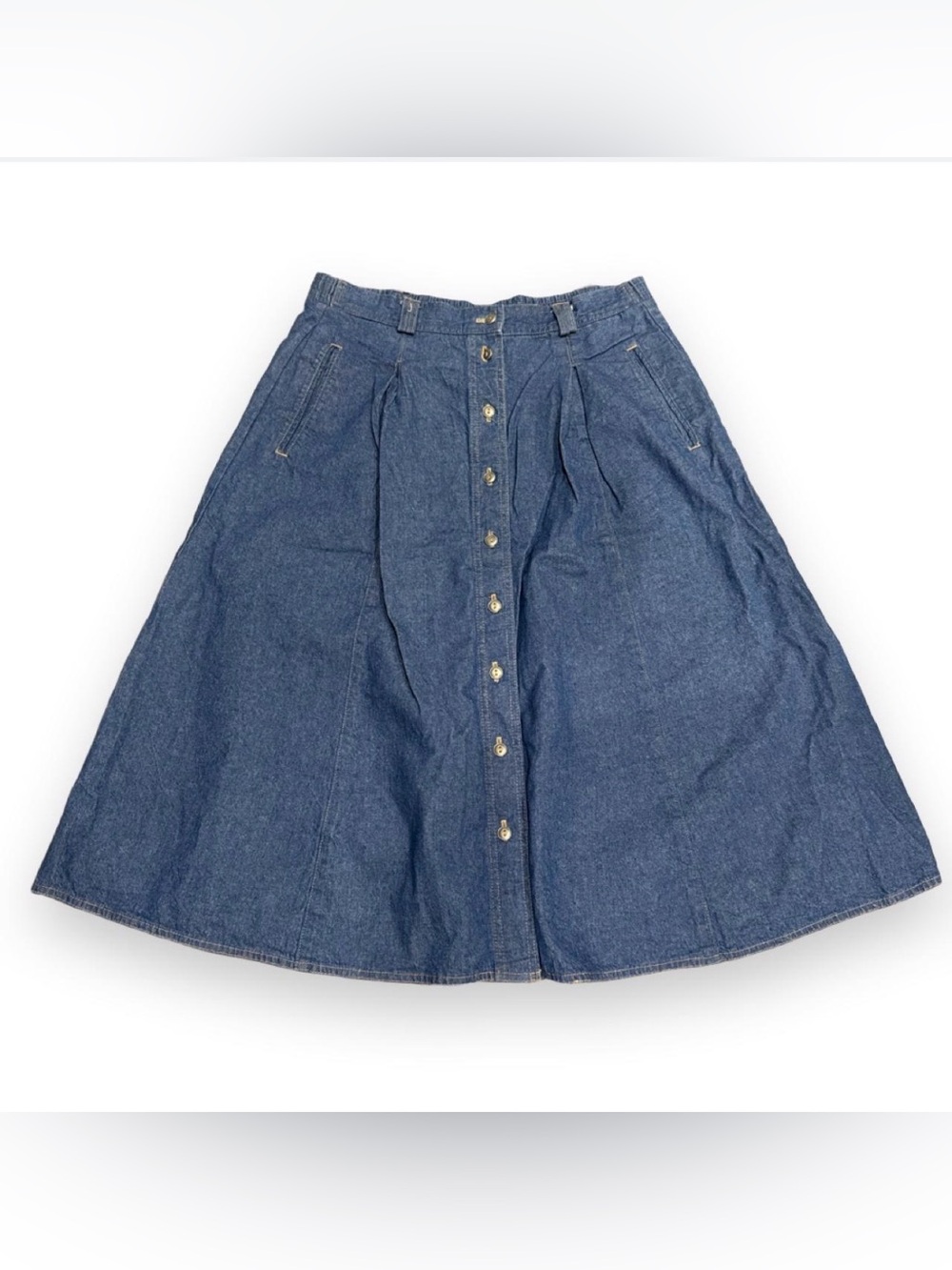 Vintage Koret Blue Button-Front Denim A-Line Skirt